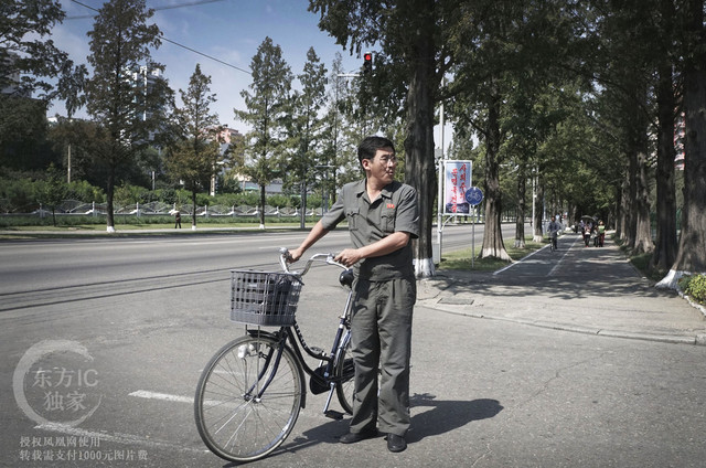 Người đàn ông đi xe đạp đang đứng chờ các phương tiện khác di chuyển tại một giao lộ.