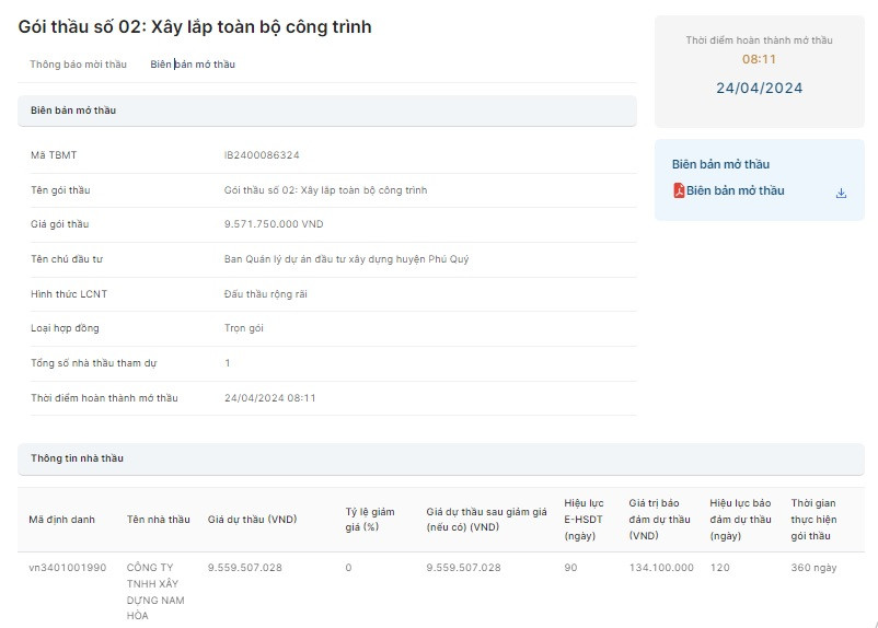 Bình Thuận: Nam Hòa có thắng thầu hơn 9,5 tỷ tại Phú Quý? Binh Thuan: Nam Hoa co thang thau hon 9,5 ty tai Phu Quy?