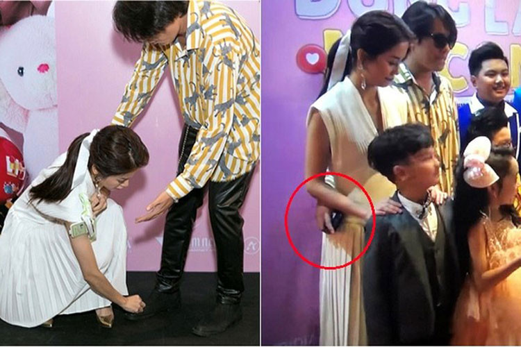 Trong buổi ra mắt phim, Kiều Minh Tuấn ôm eo An Nguy. Anh cũng đến mừng sinh nhật bạn diễn. Ngoài ra, An Nguy còn bị đồn theo Kiều Minh Tuấn về quê nghỉ lễ. Ảnh: Vietnamnet