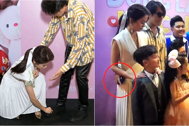 Trong buổi ra mắt phim, Kiều Minh Tuấn ôm eo An Nguy. Anh cũng đến mừng sinh nhật bạn diễn. Ngoài ra, An Nguy còn bị đồn theo Kiều Minh Tuấn về quê nghỉ lễ. Ảnh: Vietnamnet