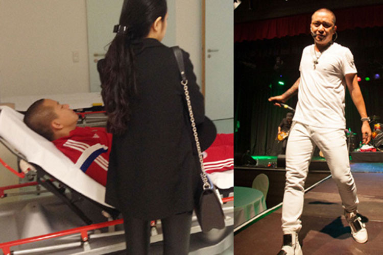 Năm 2015, vì làm việc quá sức và ăn uống không đầy đủ, Tuấn Hưng bị ngất xỉu và được đưa vào bệnh viện cấp cứu ngay sau buổi biểu diễn ở Đức. Ảnh: Vietnamnet