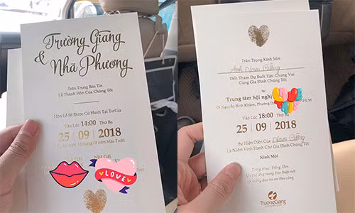 Nam Cuong khoe thiep moi dam cuoi Nha Phuong - Truong Giang