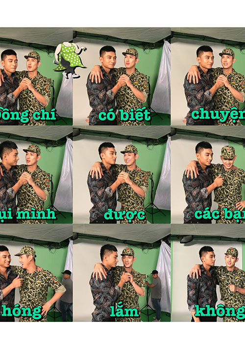 Trên phim trường, Song Luân rất thân thiết với bạn diễn Hữu Vi.