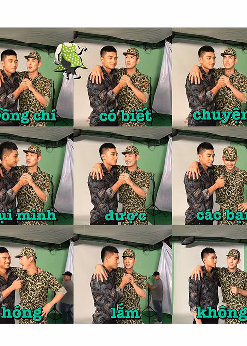 Trên phim trường, Song Luân rất thân thiết với bạn diễn Hữu Vi.