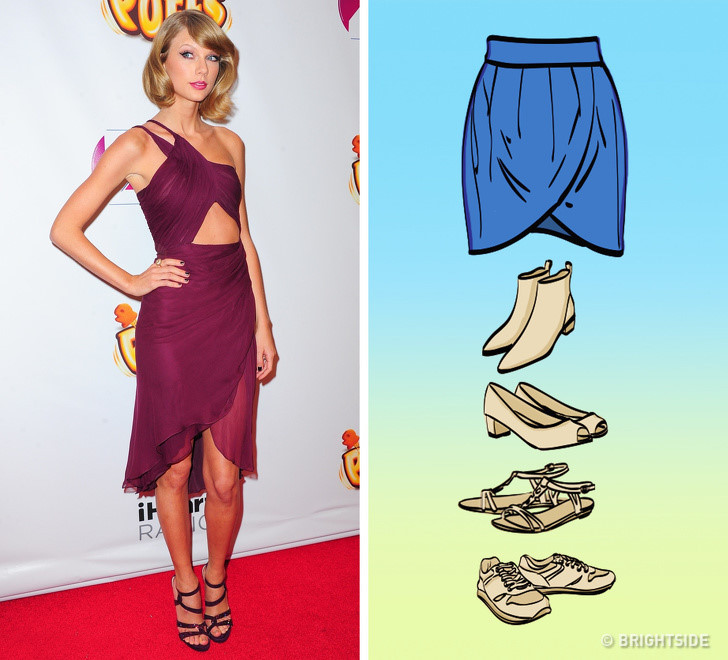 Chân váy tulip: Đây là kiểu váy làm nổi bật phần hông và đường cong nữ tính của bạn. Vì vậy, việc chọn một đôi giày phù hợp là quan trọng. Gợi ý cho bạn là nên chọn đôi bốt phủ mắt cá chân hoặc giày đế thấp hở ngón. Một đôi sandal chiến binh rất hoàn hảo khi thời tiết nắng nóng, hoặc cô nàng cá tính có thể kết hợp váy tulip với giày thể thao.