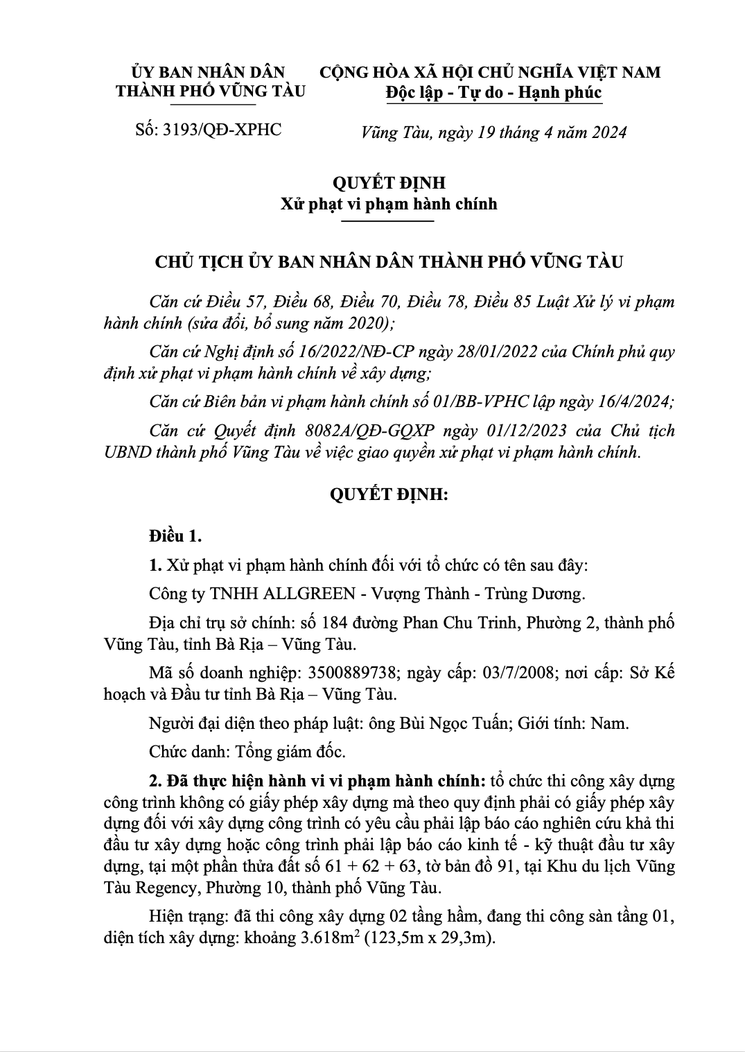 Hồ sơ chủ đầu tư dự án The Maris Vũng Tàu xây dựng không phép - Hình 2 Ho so chu dau tu du an The Maris Vung Tau xay dung khong phep-Hinh-2