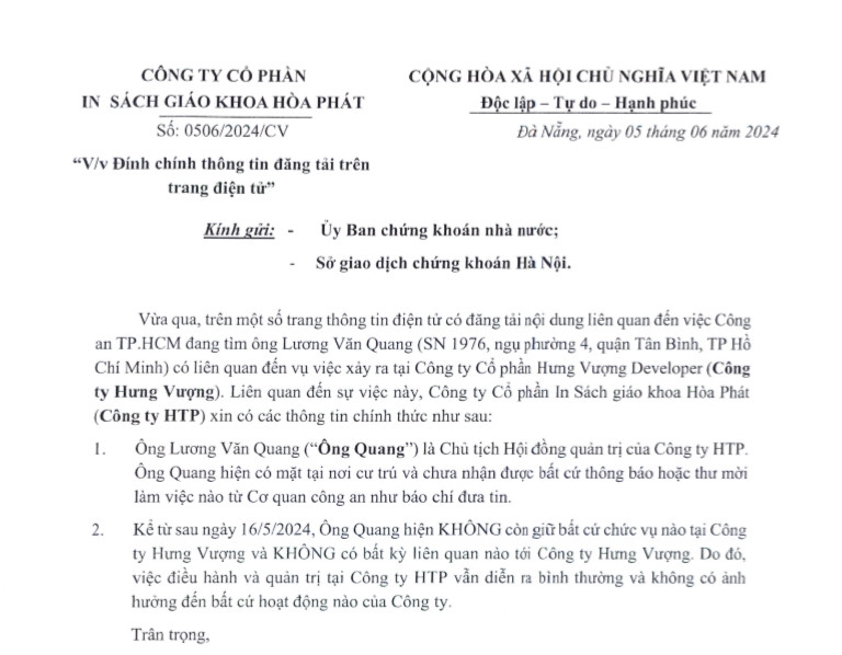 HTP làm ăn sao trước lùm xùm chủ tịch bị công an truy tìm? HTP lam an sao truoc lum xum chu tich bi cong an truy tim?