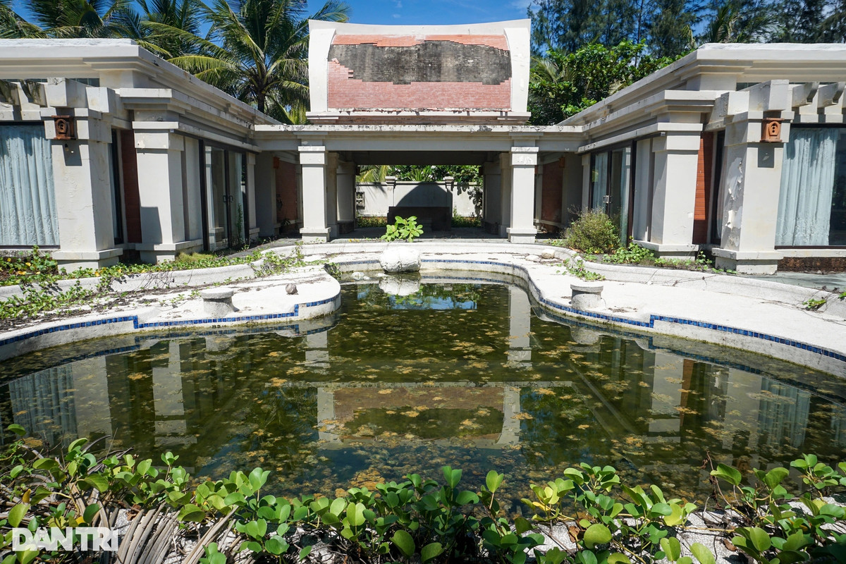 Hiện tại, khu nghỉ dưỡng Pulchra Resort hiện bị bỏ hoang, không còn hoạt động. Từ bên ngoài vào trong, cỏ mọc um tùm khắp nơi. (Ảnh: Dân Trí).