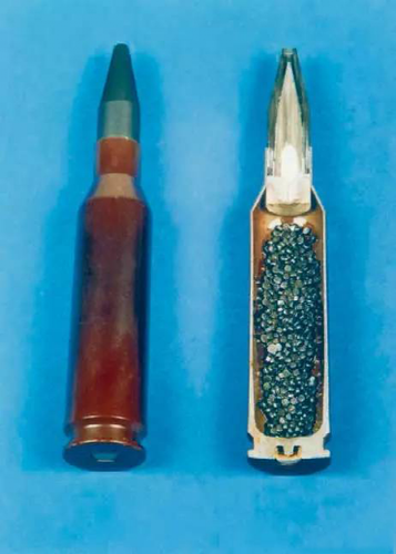 Loại súng này không chỉ có thể sử dụng loại đạn 14,5x114 mm được sử dụng trên thị trường quốc tế, nhà sản xuất Norinco cũng sản xuất loại đạn đặc biệt dùng cho khẩu Snipex, đó là loại đạn xuyên giáp 14,5 mm DGJ02 và đạn xuyên cháy 14,5mm DGE02. Ảnh: Đạn xuyên giáp DGJ02.