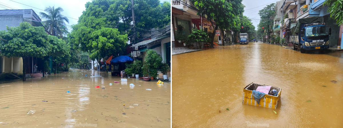 Đến khoảng 18h cùng ngày, mực nước đã dâng cao quá đầu gối, việc đi lại gặp nhiều khó khăn.