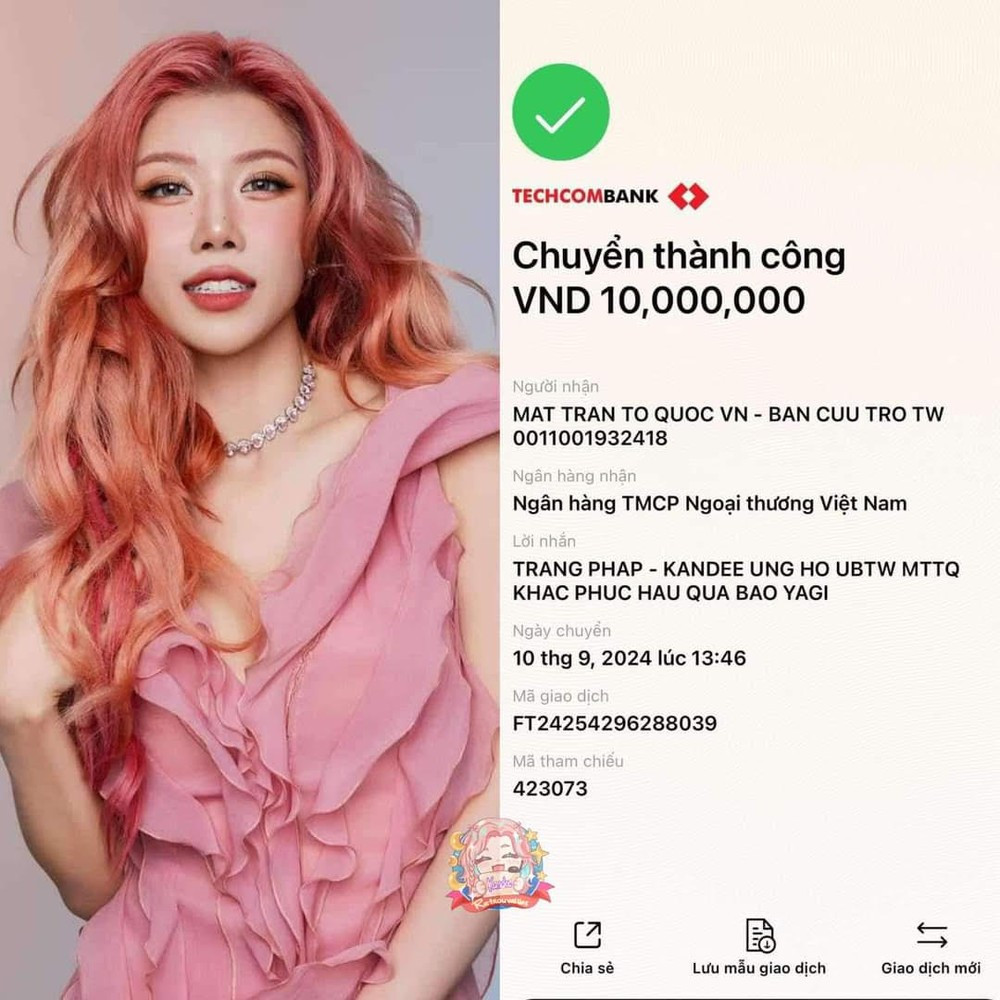 Fandom Trang Pháp ủng hộ 10 triệu đồng. (Ảnh: Facebook)