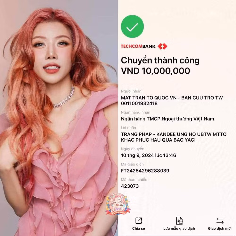 Fandom Trang Pháp ủng hộ 10 triệu đồng. (Ảnh: Facebook)