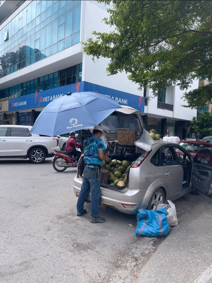 Không chỉ bán trà đá, nhiều người còn bày đủ mặt hàng như các loại trái cây sau cốp xe ô tô... (Ảnh: Facebook Hạ Long thả gió)