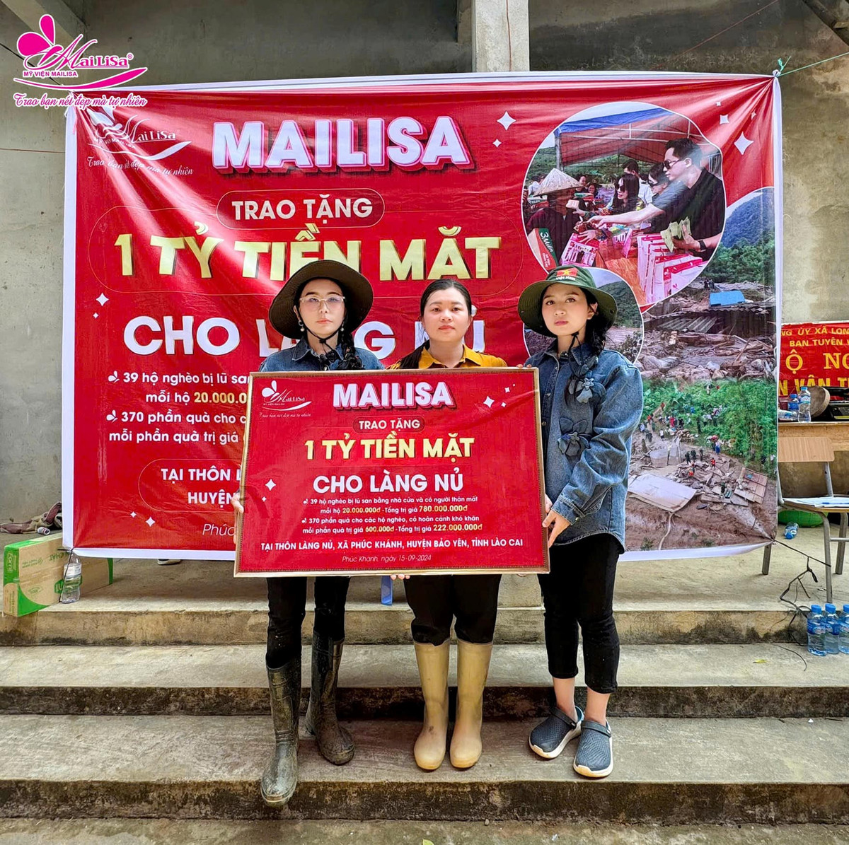 Trước đó, ngày 15/9, bà Mai đã trao tận tay 780 triệu đồng cho 39 hộ dân bị lũ quét sạt lở san bằng nhà cửa, có người thân mất, thậm chí có gia đình mất tới 5 người cho bà con tại Làng Nủ, mỗi hộ sẽ được trao 20 triệu tiền mặt. Đồng thời, trao tiếp 222 triệu cho 370 bà con có hoàn cảnh nghèo, bị thiệt hại bởi thiên tai bão lũ mỗi hộ 600.000đ, tổng trị giá là 1 tỷ đồng.