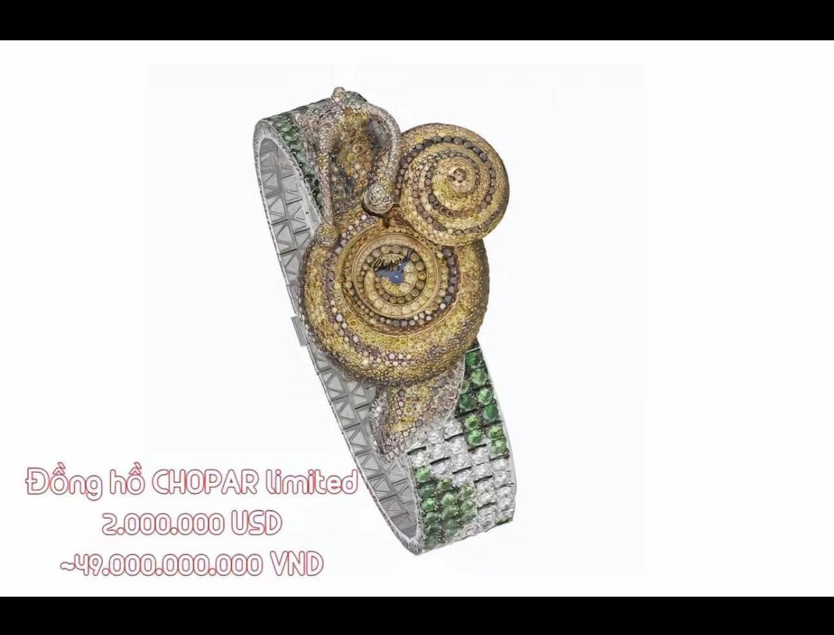 Nhiều người tìm ra chiếc đồng hồ bà Phương Hằng đeo là mẫu đồng hồ Chopard's whimsical Snail bracelet, nằm trong bộ sưu tập the Animal World của Chopard - nhà sản xuất đồng hồ, trang sức cao cấp đến từ Thụy Sĩ. Mặt đồng hồ hình chú ốc sên được tạo nên từ những viên kim cương đủ màu sắc. Giá của mẫu đồng hồ này dao động khoảng hơn 40 tỷ đồng, theo một số netizen.