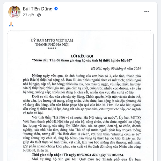 Nhiều cầu thủ chung sức, chung lòng hướng về đồng bào các tỉnh thiệt hại do bão lũ.