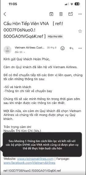 Hoàn Phúc đã tự lên kế hoạch chi tiết cho màn cầu hôn này. Để tìm được chuyến bay có khung giờ phù hợp, Hoàn Phúc đã lén xem lịch làm việc của bạn gái, liên hệ với ban Dịch vụ hành khách và cuối cùng chọn chuyến từ TPHCM đến Cam Ranh, Khánh Hòa.