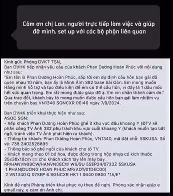 Sau khi tiếp nhận và đồng ý tạo điều kiện, các bộ phận của hãng bay đã lên phương án lựa chọn thời điểm thích hợp để tổ chức nhằm đảm bảo an ninh, an toàn và chất lượng dịch vụ của chuyến bay.