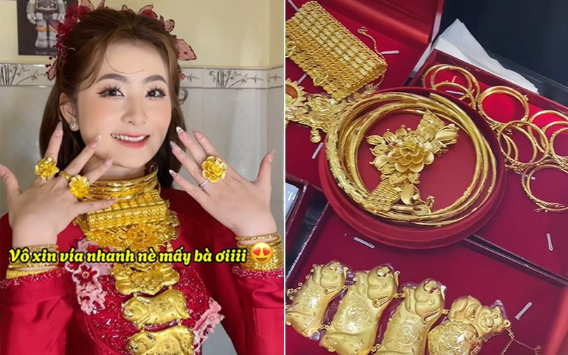 Mới đây, đoạn video ghi lại khoảnh khắc một cô dâu trẻ đeo đầy vàng trong ngày cưới kèm theo dòng chú thích: “Cô dâu Bến Tre khởi nghiệp thành công với 26 cây vàng” thu hút sự quan tâm đặc biệt của dân mạng.