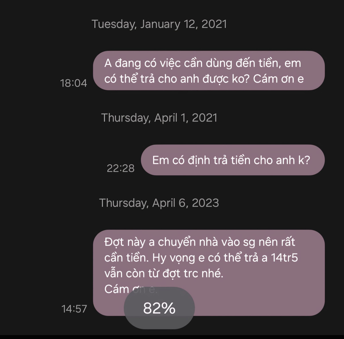 Đáp lại lời hỏi trả nợ một cách lịch sự là sự im lặng từ Việt Anh.