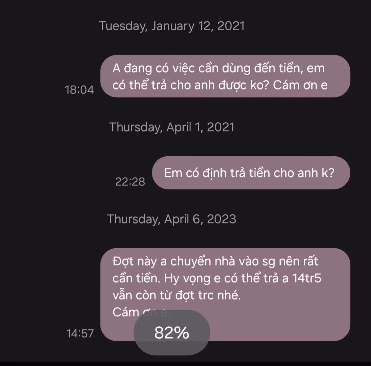 Đáp lại lời hỏi trả nợ một cách lịch sự là sự im lặng từ Việt Anh.