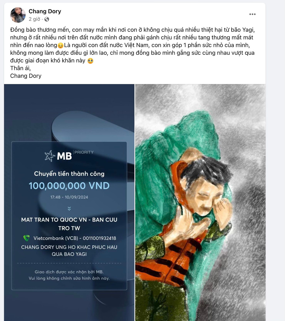 Chang Dori - một Tiktoker khá có tiếng ủng hộ 100 triệu đồng.