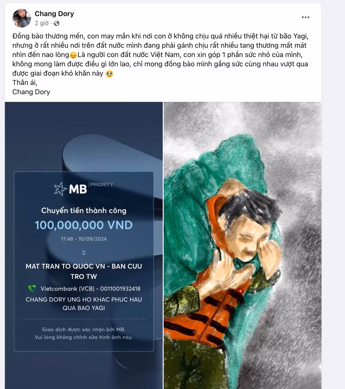 Chang Dori - một Tiktoker khá có tiếng ủng hộ 100 triệu đồng.