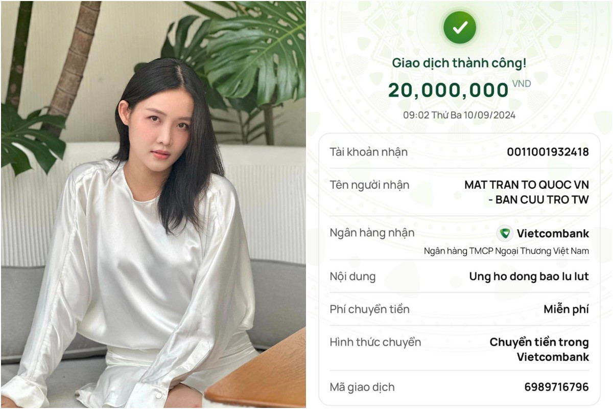 Trương Mỹ Nhân ủng hộ đồng bào vùng lũ 20 triệu đồng.