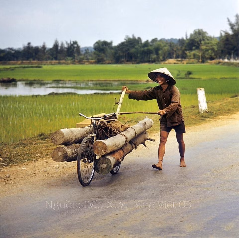 Hình ảnh một người nông dân với chiếc xe đạp thồ.