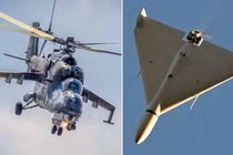 Trực thăng tấn công Mi-24 và máy bay không người lái Shahed-136