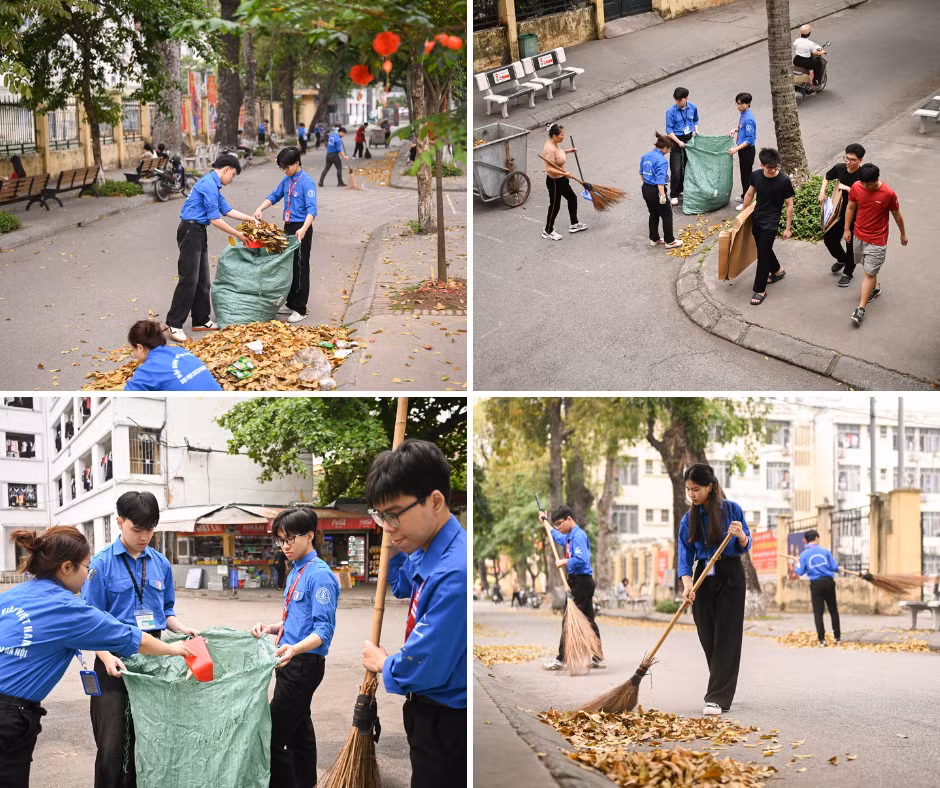 Đoàn Thanh niên Đại học Bách khoa Hà Nội tổ chức dọn vệ sinh khuôn viên cơ sở và phân loại, thu gom rác thải và vật dụng cũ.