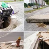 Hàng loạt hố ga không nắp trên tuyến đường mới mở ở Long Biên