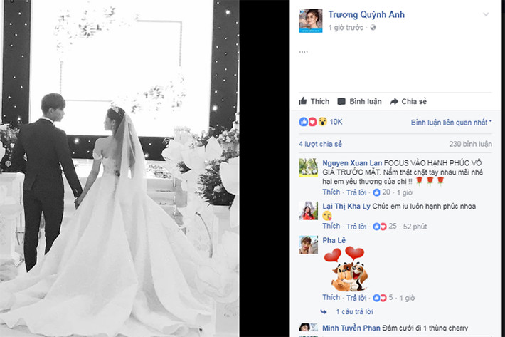 Bạn bè, đồng nghiệp và fans của Tim và Trương Quỳnh Anh vô cùng phấn khích trước thông tin cặp đôi làm đám cưới. Diễn viên Kha Ly gửi lời chúc mừng: "Chúc em yêu luôn hạnh phúc nha" còn siêu mẫu Xuân Lan để lại bình luận: "Tập trung vào hạnh phúc vô giá trước mặt. Nắm thật chặt tay nhau mãi nhé hai em yêu thương của chị".