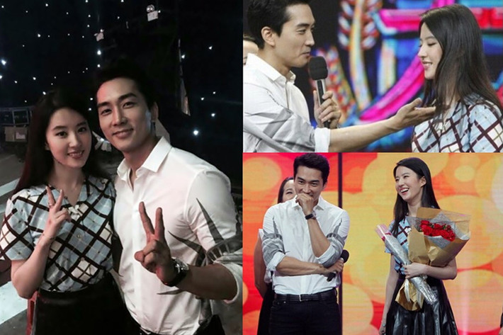 Song Seung Hun và Lưu Diệc Phi nảy sinh tình cảm trên phim trường “Tình yêu thứ ba”. Tháng 8/2015, tài tứ xứ Hàn bị bắt gặp qua đêm nhà Lưu Diệc Phi. Sau đó, cả hai chính thức xác nhận chuyện hẹn hò. Ảnh: Asian pop news