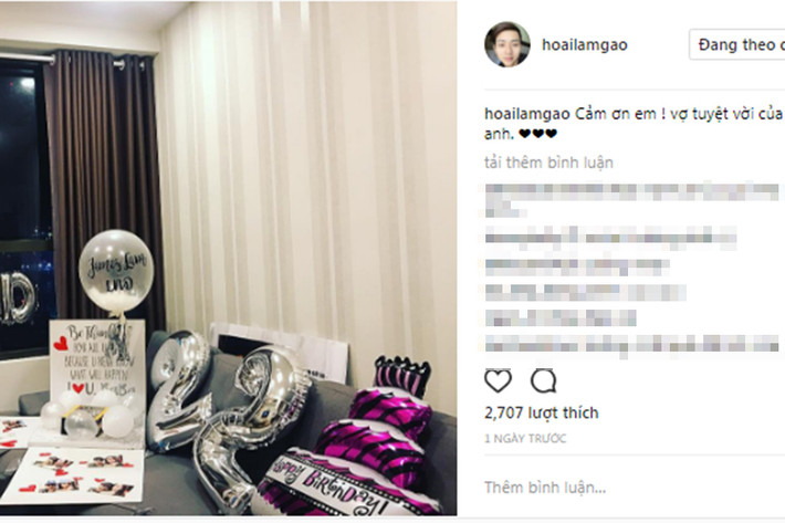 Mới đây, trên trang cá nhân Instagram, nam ca sĩ Hoài Lâm không giấu được niềm hạnh phúc khi nhận được món quà sinh nhật từ bạn gái Hoàng Ngọc. Ảnh: chụp màn hình