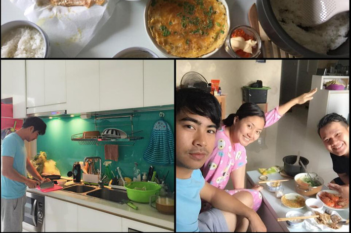 Cũng giống như trước đám hỏi, Thanh Bình không ngại việc vào bếp nấu ăn giúp Ngọc Lan.