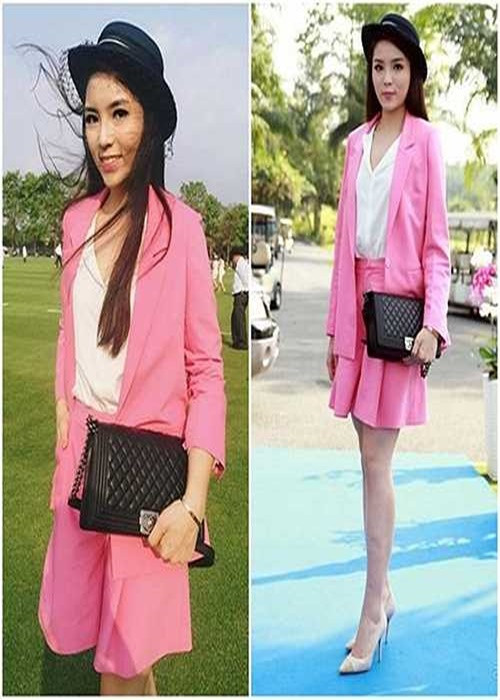 Diện set trang phục màu hồng, Kỳ Duyên trở nên "quê mùa" dù sử dụng túi hiệu. Ảnh: Khám phá
