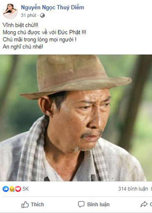 Thúy Diễm viết: "Chú mãi trong lòng mọi người. An nghỉ chú nhé".