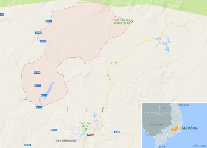 Xã Lát (dấu đỏ) trên bản đồ. Ảnh: Google Maps.