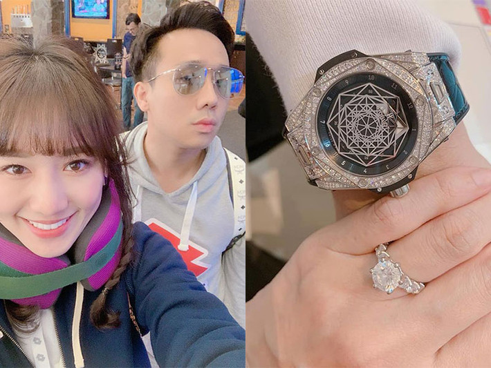 Ngoài ra, Hari Won thường xuyên tặng quà cho Trấn Thành. Dịp kỷ niệm 2 năm ngày cưới, Hari Won tậu đồng hồ 700 triệu cho ông xã. Dịp sinh nhật Trấn Thành, Hari Won bỏ ra 1 tỷ đồng để mua chiếc đồng hồ tặng chồng. Ảnh: FBNV