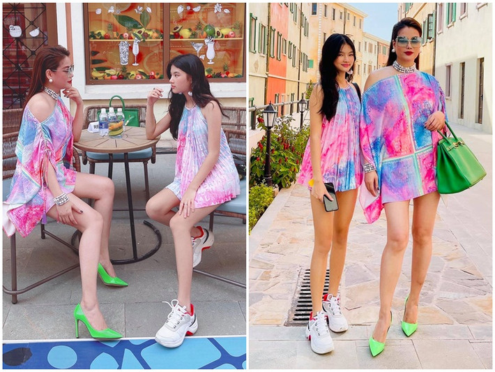 Bảo Tiên - con gái của Trương Ngọc Ánh mới 13 tuổi nhưng đã cao đến 1m62. Mới đây, Bảo Tiên và mẹ mặc đồng điệu. Cả hai cùng khoe đôi chân dài miên man. Đây không phải là lần đầu tiên Trương Ngọc Ánh và ái nữ mặc đồ đôi.