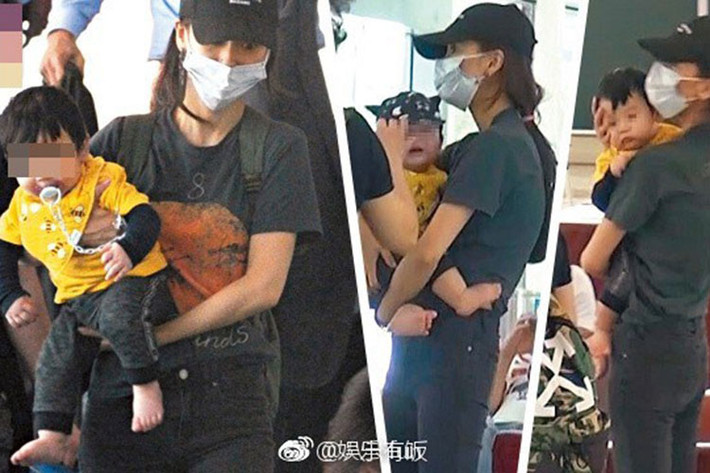 Tháng 11/2017, con trai của Huỳnh Hiểu Minh và Angelababy bị lộ hình ảnh cận mặt.