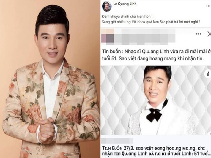 Cũng trong năm 2022, ca sĩ Quang Linh bức xúc trước tin đồn thất thiệt liên quan đến mình. "Đêm khuya chính chủ hiện hồn! Sáng giờ nhiều người inbox quá làm bác phải trả lời mệt nghỉ!", Quang Linh chia sẻ trên trang cá nhân. Ảnh: Dân Việt