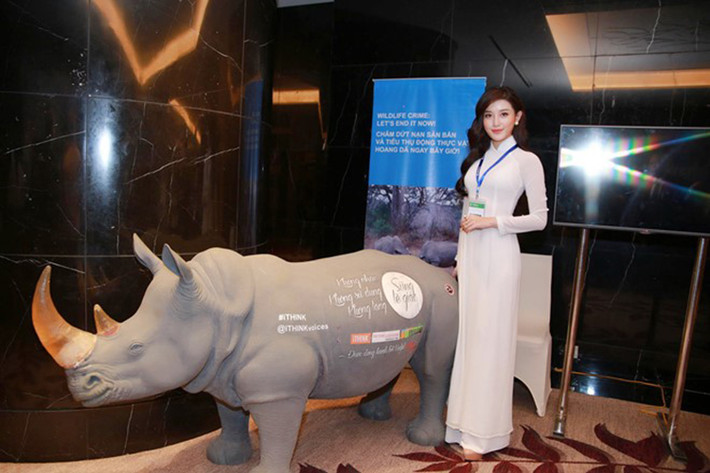 Trước đó, Á hậu 1 cuộc thi Hoa hậu Việt Nam 2014 có dịp tham dự buổi lễ Tiêu hủy mẫu vật ngà voi và sừng tê giác bị tịch thu từ buôn bán trái phép tại Việt Nam. Cô thể hiện rõ quan điểm rằng việc bảo vệ động, thực vật hoang dã không phải là ý thức, trách nhiệm của riêng bản thân cô hay cơ quan bảo vệ pháp luật nào mà đó là trách nhiệm của cả cộng đồng.