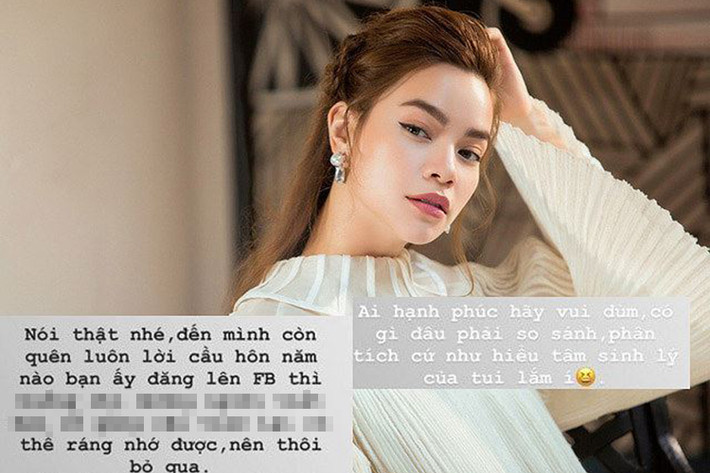 Không thể giữ im lặng khi bị dân mạng bàn tán, so sánh sau thông tin ăn hỏi của Cường Đô la, Hồ Ngọc Hà buộc phải lên tiếng. "Ai hạnh phúc hãy vui dùm, có gì đâu phải so sánh", cô đáp trả. Ảnh: Tiền Phong