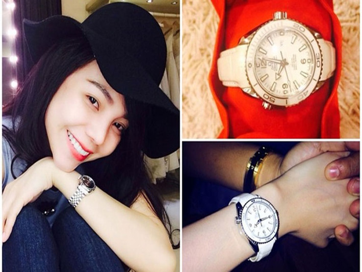 Valentine năm 2014, Trà Ngọc Hằng được tặng chiếc đồng hồ hiệu Omega, trị giá hơn 10.000 USD (khoảng 200 triệu). Ảnh: FBNV