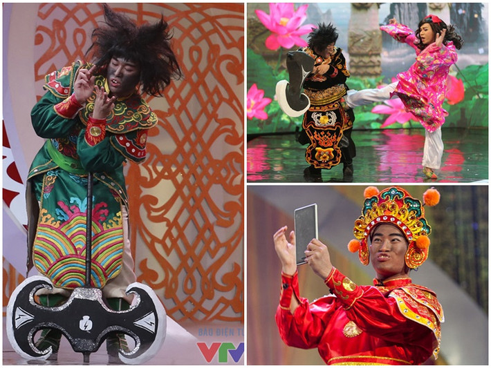 Ca sĩ Minh Quân tham gia Táo Quân 2023. Anh lần đầu xuất hiện chương trình này năm 2013. Lúc đó, Minh Quân đóng vai Thiên Lôi với tạo hình răng hô, mặt đen và tóc xù. Năm 2016, Minh Quân trở lại Táo quân với vai trợ lý Thiên Lôi và vẫn không thoát kiếp xấu điên đảo. Ảnh: VTV