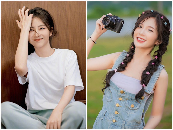 Ngọc Huyền và nữ chính bản gốc đều dễ dàng nhập vai học sinh bởi cả hai sở hữu khuôn mặt baby, vóc dáng nhỏ nhắn. Ảnh: Weibo Đàm Tùng Vận, FB Ngọc Huyền.