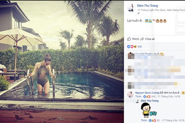 Khi Đàm Thu Trang bày tỏ: "Lại muốn đi", Cường Đô la công khai thả thính ở phần bình luận: “Để rảnh tui đưa đi”. Ảnh: FBNV