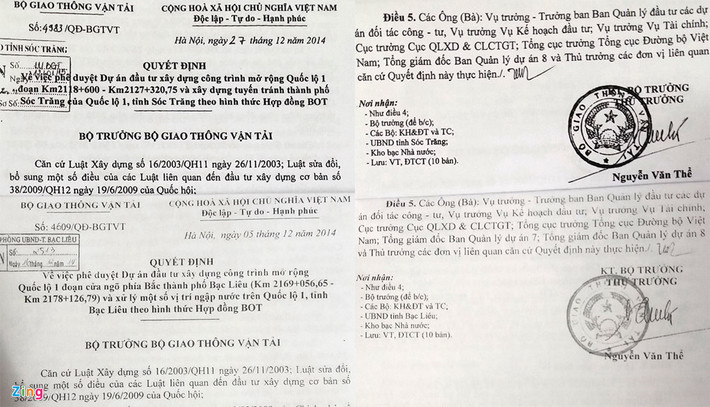 Cả hai dự án BOT Sóc Trăng và Bạc Liêu đầu do Thứ trưởng Bộ Giao thông Vận tải Nguyễn Văn Thể (nay là Bí thư Tỉnh ủy Sóc Trăng) ký duyệt. Ông Thể cũng là người phê duyệt dự án của BOT Tiền Giang, BOT Cần Thơ - An Giang (quốc lộ 91).